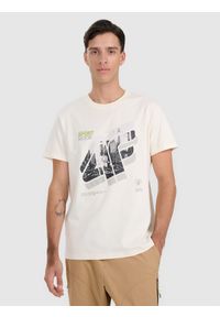 4f - 4F T-shirt regular z nadrukiem męski - biały XXL. Kolor: biały. Materiał: skóra, materiał. Wzór: nadruk