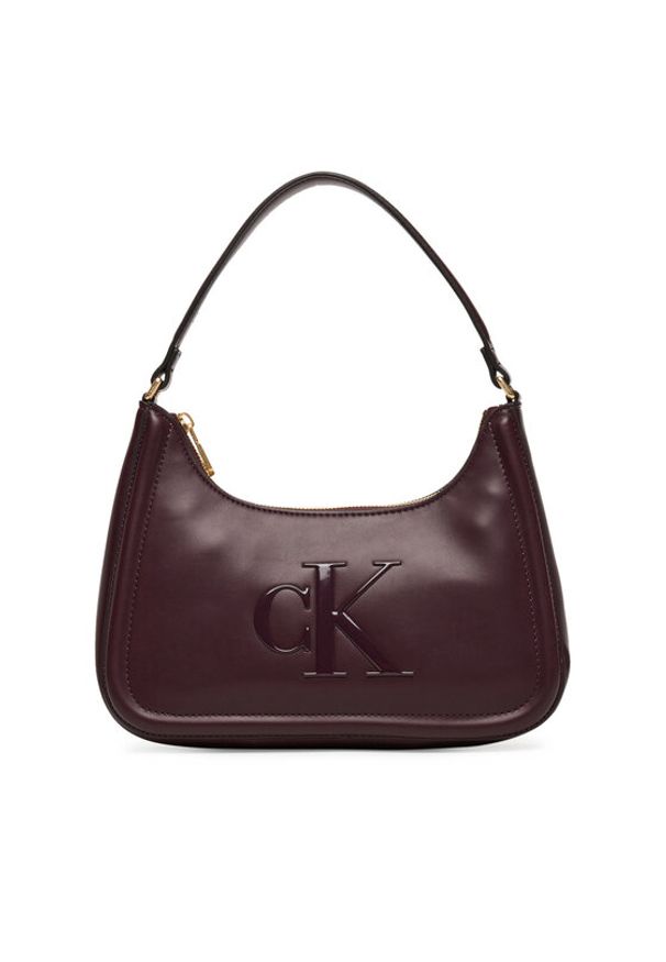 Calvin Klein Torebka Bold Ck Small Shoulder Bag LV04F3230G Bordowy. Kolor: czerwony. Materiał: skórzane