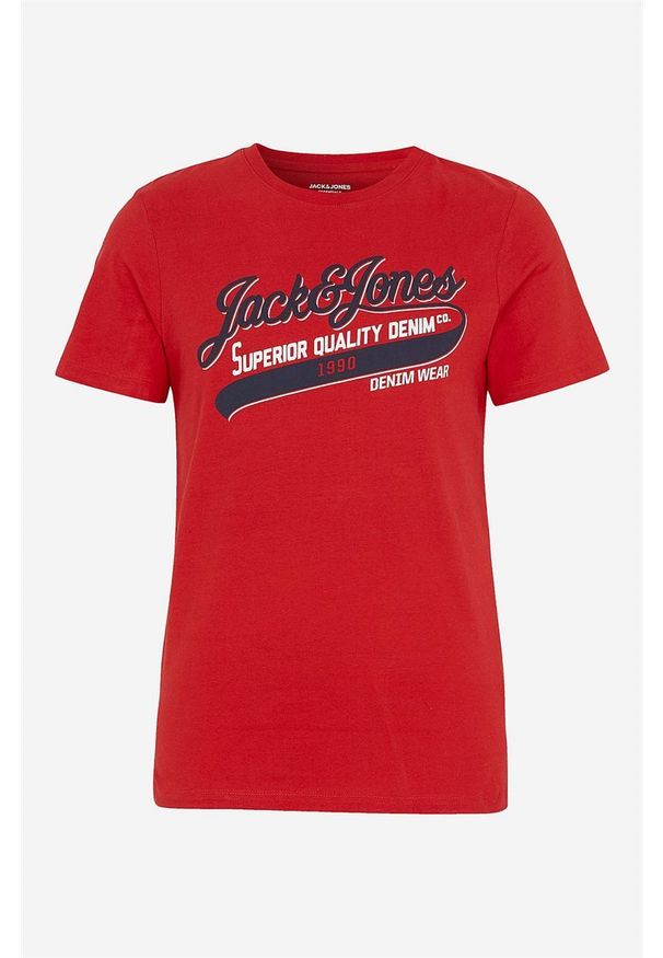 Jack & Jones - T-shirt Logo tee. Kolor: czerwony. Materiał: jersey. Długość rękawa: krótki rękaw. Długość: krótkie. Wzór: nadruk