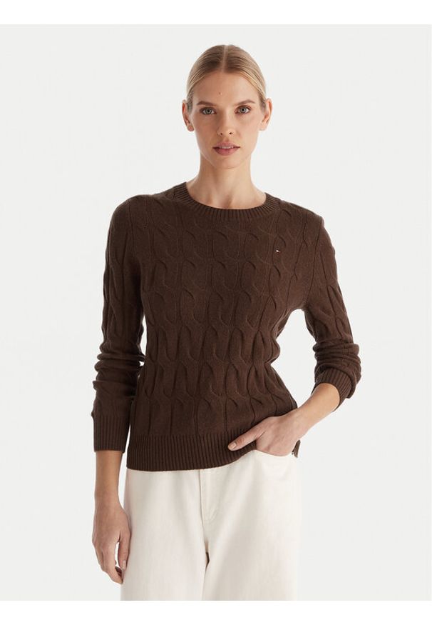 TOMMY HILFIGER - Tommy Hilfiger Sweter WW0WW43586 Brązowy Regular Fit. Kolor: brązowy. Materiał: wełna