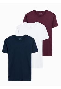 Ombre Clothing - Zestaw koszulek bawełnianych BASIC 3-pak - mix V22 Z30 - XXL. Kolor: czerwony. Materiał: bawełna. Wzór: jednolity. Sezon: lato. Styl: klasyczny