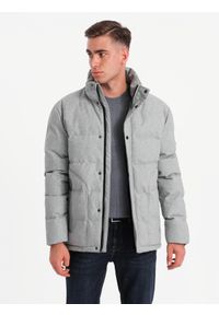 Ombre Clothing - Męska casualowa kurtka puffer z wełną – jasnoszary melanż V3 OM-JAHP-0203 - XXL. Okazja: na co dzień. Typ kołnierza: kołnierzyk stójkowy. Kolor: szary. Materiał: wełna. Długość: długie. Wzór: melanż. Styl: casual #5