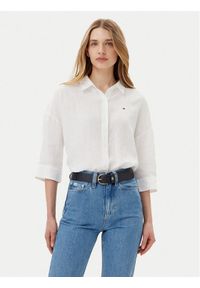 TOMMY HILFIGER - Tommy Hilfiger Koszula WW0WW46169 Biały Loose Fit. Kolor: biały. Materiał: len