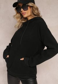 Renee - Czarna Dzianinowa Bluza z Nadrukiem i Kapturem Nehret. Typ kołnierza: kaptur. Kolor: czarny. Materiał: dzianina. Wzór: nadruk