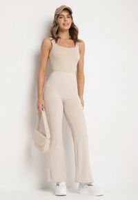 Born2be - Beżowe Legginsy Dzwony z Wysokim Stanem i Szeroką Gumką w Talii Idoreia. Okazja: na co dzień. Stan: podwyższony. Kolor: beżowy. Styl: elegancki, casual #5