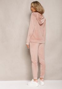 Renee - Jasnoróżowy Welurowy Komplet Dresowy Bluza z Kapturem i Proste Spodnie Arislo. Kolor: różowy. Materiał: welur, dresówka #3