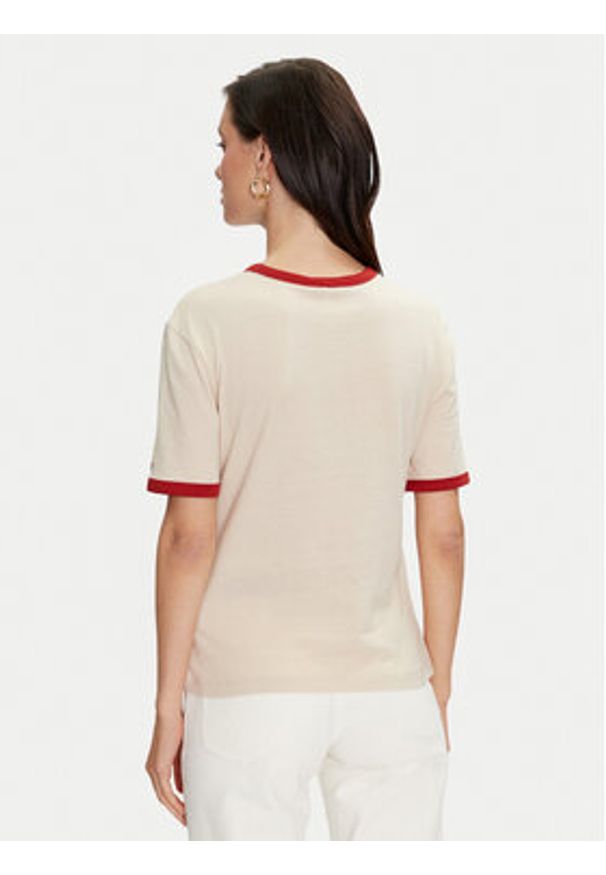 TOMMY HILFIGER - Tommy Hilfiger T-Shirt Varsity Ringer WW0WW42585 Beżowy Regular Fit. Kolor: beżowy. Materiał: wiskoza