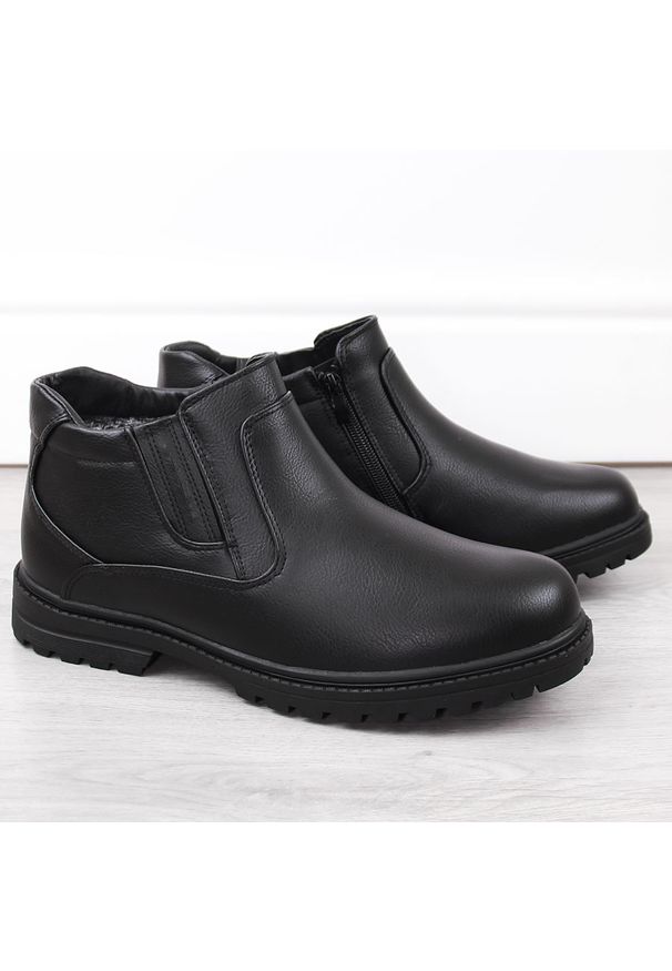 Atletico - Trzewiki buty męskie sztyblety ocieplane czarne Man's Style WS-006. Kolor: czarny. Materiał: skóra ekologiczna
