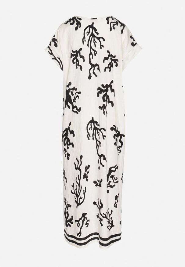 Born2be - Czarno-Beżowa Sukienka z Lnem i Wiskozą o Pudełkowym Kroju Sadirene. Okazja: na co dzień, na spotkanie biznesowe. Kolor: czarny. Materiał: wiskoza, len. Wzór: kwiaty. Sezon: wiosna, lato. Styl: biznesowy, casual, elegancki