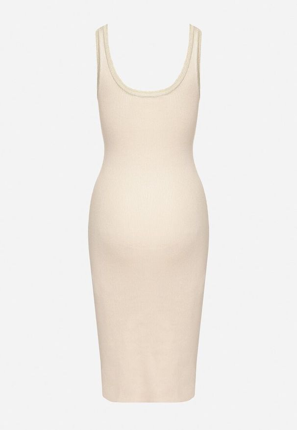 Born2be - Jasnobeżowa Dopasowana Sukienka z Wiskozą na Ramiączkach z Prążkowanego Materiału Niarielle. Okazja: na co dzień. Kolor: beżowy. Materiał: prążkowany, wiskoza, materiał. Długość rękawa: na ramiączkach. Typ sukienki: dopasowane, proste. Styl: klasyczny, casual, elegancki