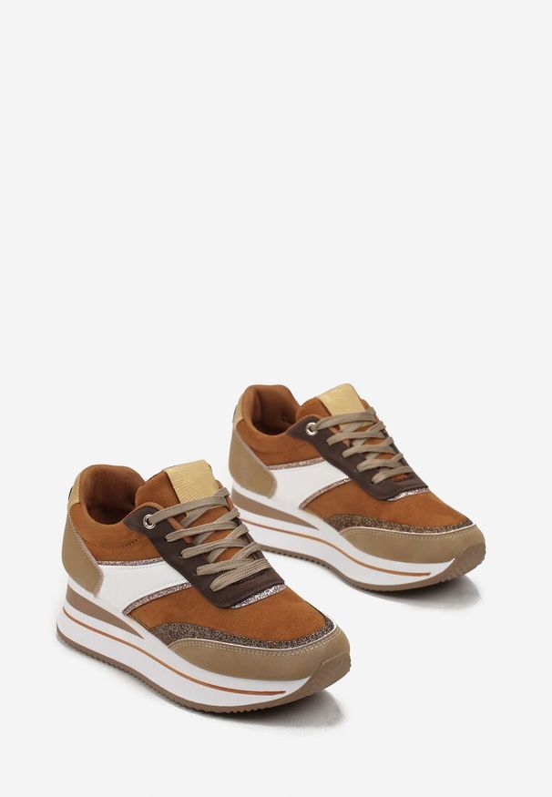 Born2be - Brązowe Sneakersy na Grubej Podeszwie Bertaida. Kolor: brązowy