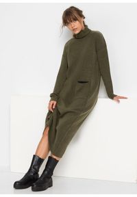 bonprix - Sukienka dzianinowa z golfem. Typ kołnierza: golf. Kolor: zielony. Materiał: dzianina. Długość: maxi #1
