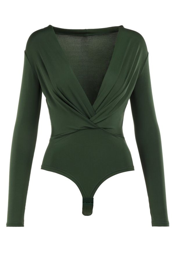 Born2be - Zielone Body Candletree. Okazja: na co dzień. Kolor: zielony. Materiał: wiskoza, jeans. Wzór: aplikacja. Styl: elegancki, casual