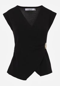 Renee - Czarna Kopertowa Bluzka z Wiskozą Ozdobiona Metaliczną Aplikacją Sanadra. Okazja: na imprezę. Typ kołnierza: dekolt kopertowy. Kolor: czarny. Materiał: wiskoza. Wzór: aplikacja. Styl: elegancki #4