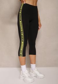 Renee - Czarno-Zielone Legginsy Capri z Bawełny z Ozdobnym Lampasem Pasenia. Okazja: na co dzień. Kolor: czarny. Materiał: bawełna. Styl: sportowy, elegancki, casual #5