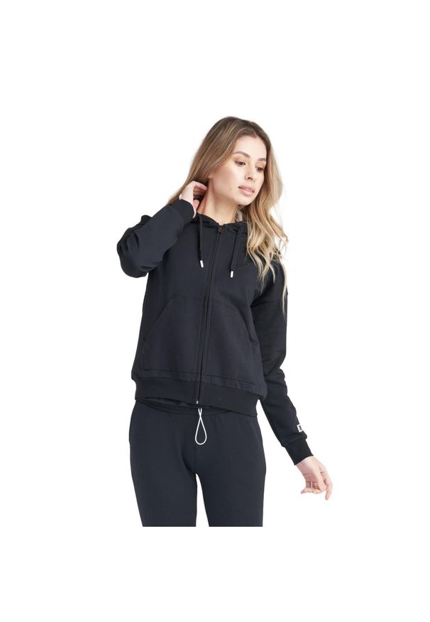 LEONE 1947 APPAREL - Neonowy damski dres z kapturem i zamkiem. Kolor: czarny. Materiał: dresówka. Sport: fitness