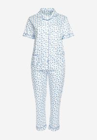 Born2be - Niebiesko-Biały Bawełniany Komplet Piżamowy Koszula z Guzikami i Spodnie Lirvena. Kolor: niebieski. Materiał: bawełna