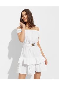 Ermanno Firenze - ERMANNO FIRENZE - Biała sukienka mini z falbanami. Kolor: biały. Materiał: bawełna. Sezon: lato. Typ sukienki: rozkloszowane. Długość: mini