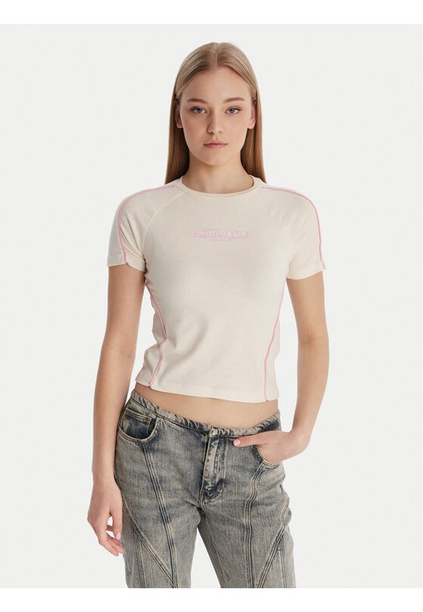 Guess T-Shirt W6RI39 KCBF1 Écru Regular Fit. Materiał: bawełna