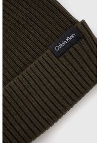 Calvin Klein czapka z domieszką kaszmiru kolor zielony z grubej dzianiny. Kolor: zielony. Materiał: kaszmir, dzianina #3
