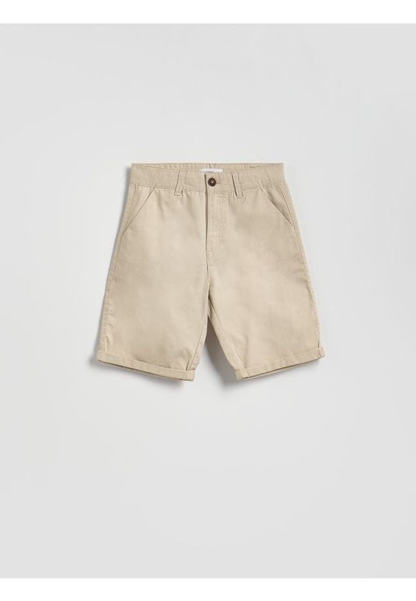 Reserved - Bawełniane szorty - kremowy. Kolor: kremowy. Materiał: bawełna