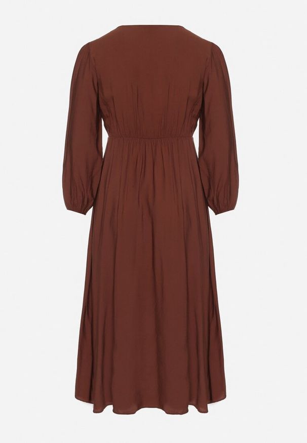 Born2be - Brązowa Sukienka z Wiskozą o Kopertowym Kroju z Wiązaniem w Talii Fezara. Kolekcja: plus size. Kolor: brązowy. Materiał: wiskoza. Typ sukienki: kopertowe. Styl: elegancki, klasyczny