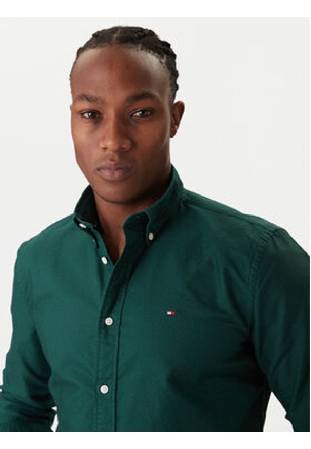 TOMMY HILFIGER - Tommy Hilfiger Koszula Solid Heritage MW0MW35774 Zielony Regular Fit. Kolor: zielony. Materiał: bawełna