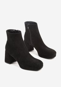 Born2be - Czarne Botki do Kostki Vices na Słupku z Imitacji Zamszu Dodvire. Okazja: na co dzień, na spacer. Kolor: czarny. Materiał: zamsz. Obcas: na słupku. Styl: casual, elegancki #3