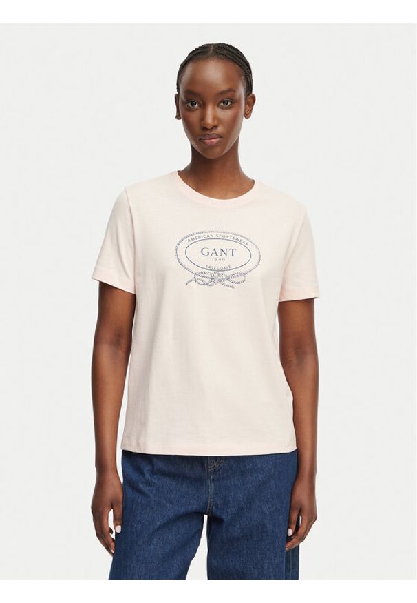 GANT - Gant T-Shirt 4201440 Różowy Regular Fit. Kolor: różowy. Materiał: bawełna