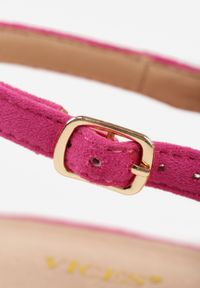 Renee - Fuksjowe Czółenka Slingback Vices z Cyrkoniami i Wkładką ze Skóry Eklina. Okazja: na co dzień. Kolor: różowy. Materiał: skóra. Obcas: na obcasie. Styl: wizytowy, casual, klasyczny, elegancki. Wysokość obcasa: średni #9