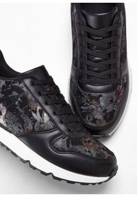 Sneakersy bonprix czarny w kwiaty. Kolor: czarny. Materiał: materiał, welur, syntetyk, skóra. Wzór: kwiaty #6
