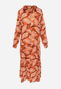Born2be - Pomarańczowa Sukienka Koszulowa w Kwiaty Zari. Kolor: pomarańczowy. Materiał: tkanina. Wzór: kwiaty. Typ sukienki: koszulowe #4