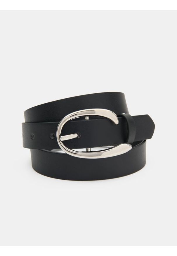 Sinsay - Pasek ze srebrną klamrą - czarny. Kolor: czarny