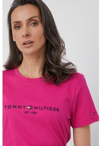 TOMMY HILFIGER - Tommy Hilfiger T-shirt damski kolor różowy. Okazja: na co dzień. Kolor: różowy. Materiał: bawełna, dzianina. Wzór: nadruk. Styl: casual #4