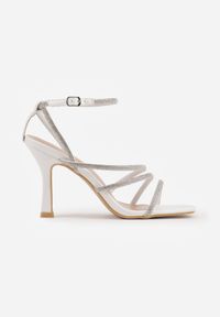 Born2be - Białe Eleganckie Sandały na Szpilce Ozdobione Cyrkoniowymi Paskami Vikiaele. Zapięcie: pasek. Kolor: biały. Wzór: aplikacja. Obcas: na szpilce. Styl: elegancki #6