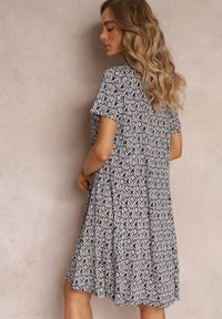 Renee - Czarno-Beżowa Sukienka Mini z Krótkimi Rękawami i Wzorem w Kwiaty Cassatha. Kolor: czarny. Długość rękawa: krótki rękaw. Wzór: kwiaty. Sezon: lato. Długość: mini #3