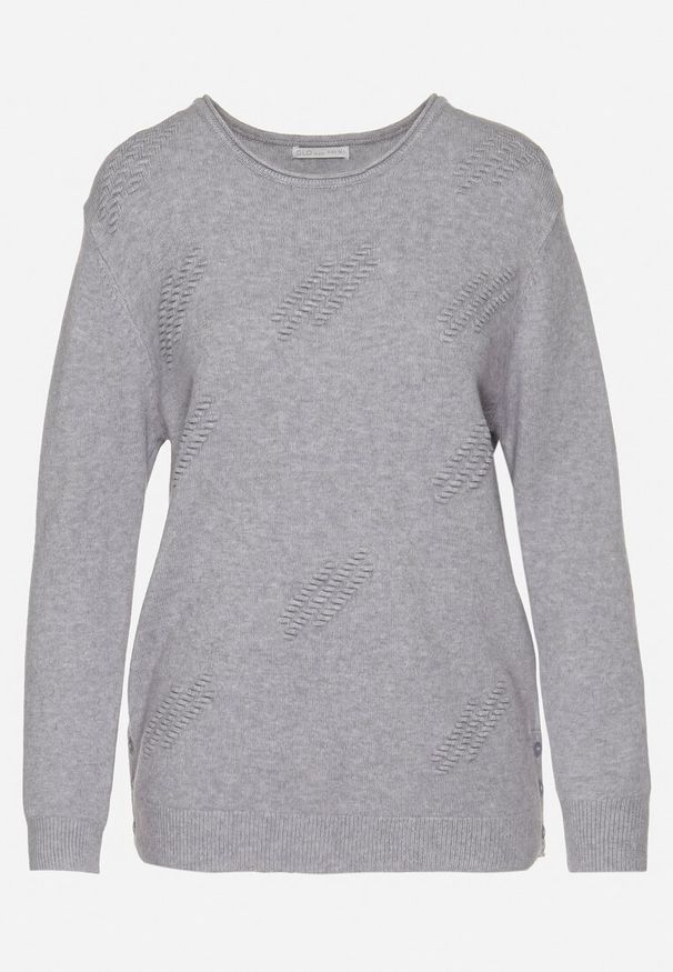 Born2be - Szary Klasyczny Sweter Ozdobiony po Bokach Guzikami Lorethiel. Okazja: na co dzień, na spotkanie biznesowe. Kolor: szary. Materiał: jeans. Wzór: aplikacja. Styl: klasyczny