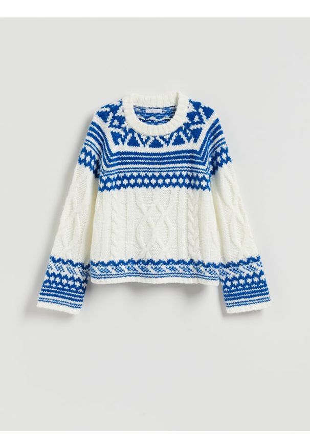 Reserved - Sweter z nordyckim wzorem - wielobarwny. Materiał: wełna, dzianina