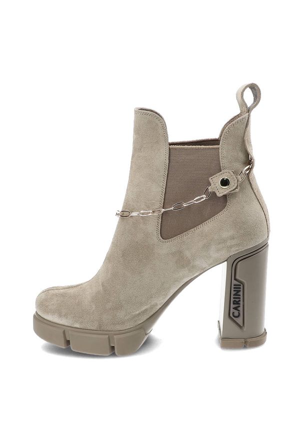 Beżowe Botki Carinii Damskie Eleganckie Buty Na Słupku. Kolor: beżowy. Obcas: na słupku. Styl: elegancki
