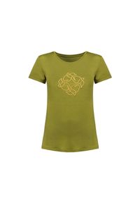 Ochnik - T-shirt damski khaki z wilgą. Kolor: zielony. Materiał: wiskoza. Wzór: aplikacja #4