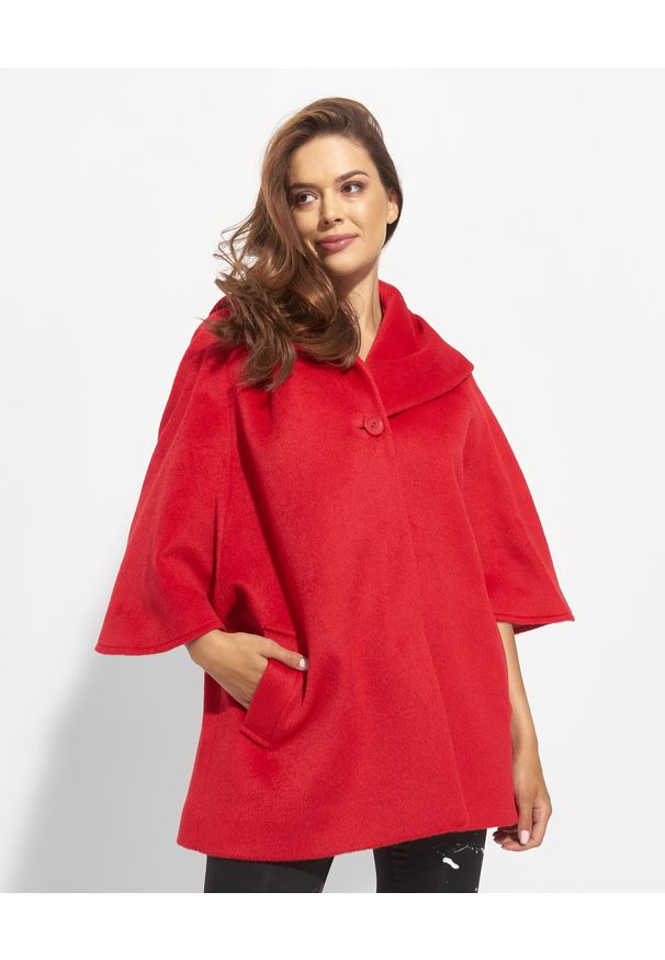 CINZIA ROCCA - Czerwony oversizowy płaszcz z dużym kapturem. Kolor: czerwony. Materiał: materiał