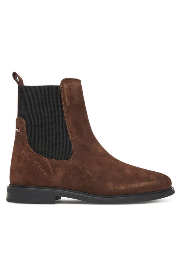 TOMMY HILFIGER - Tommy Hilfiger Sztyblety Flag Boot FW0FW08780 Brązowy. Kolor: brązowy. Materiał: zamsz, skóra