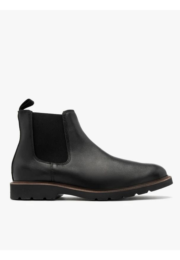 Ryłko - Czarne sztyblety męskie na spodzie z brązowym otokiem. Kolor: czarny. Materiał: skóra. Szerokość cholewki: normalna. Styl: street