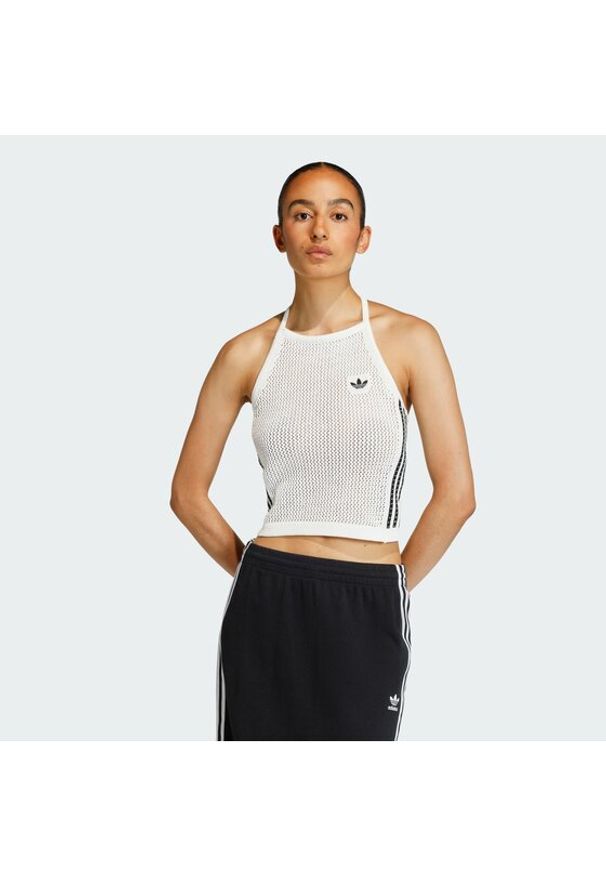 Adidas - adidas Top Knitted Crochet KC6485 Biały Slim Fit. Kolor: biały. Materiał: syntetyk