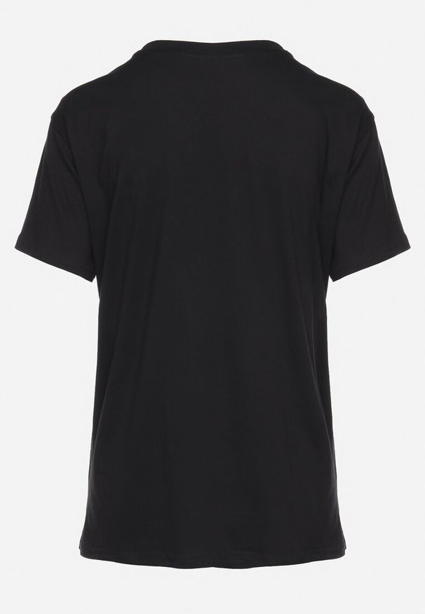 Born2be - Czarny T-shirt Ozdobiony Kolorowymi Cyrkoniami Wiadea. Okazja: na co dzień. Kolor: czarny. Wzór: aplikacja, kolorowy. Styl: klasyczny, casual