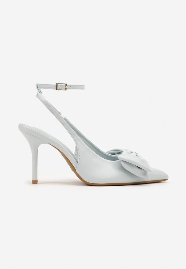 Renee - Niebieskie Sandały Vices na Szpilce Slingback Ozdobione Kokardą Tilvanea. Okazja: na co dzień. Zapięcie: sprzączka. Kolor: niebieski. Wzór: aplikacja. Obcas: na szpilce. Styl: elegancki, casual