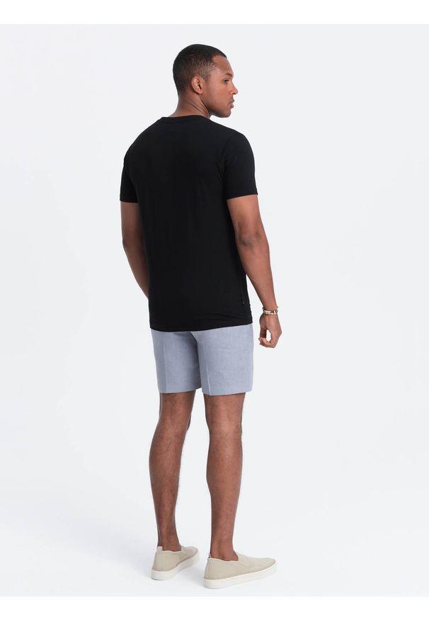 Ombre Clothing - Męski T-shirt V-NECK z elastanem - czarny V3 OM-TSCT-0106 - XXL. Typ kołnierza: dekolt w kształcie V. Kolor: czarny. Materiał: elastan. Długość rękawa: krótki rękaw. Długość: krótkie. Wzór: nadruk. Styl: klasyczny