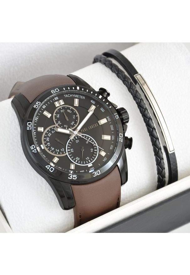 Zestaw męski zegarek męski Paul Lorens MATIAS brąz + bransoleta LB-079-S1. Kolor: brązowy