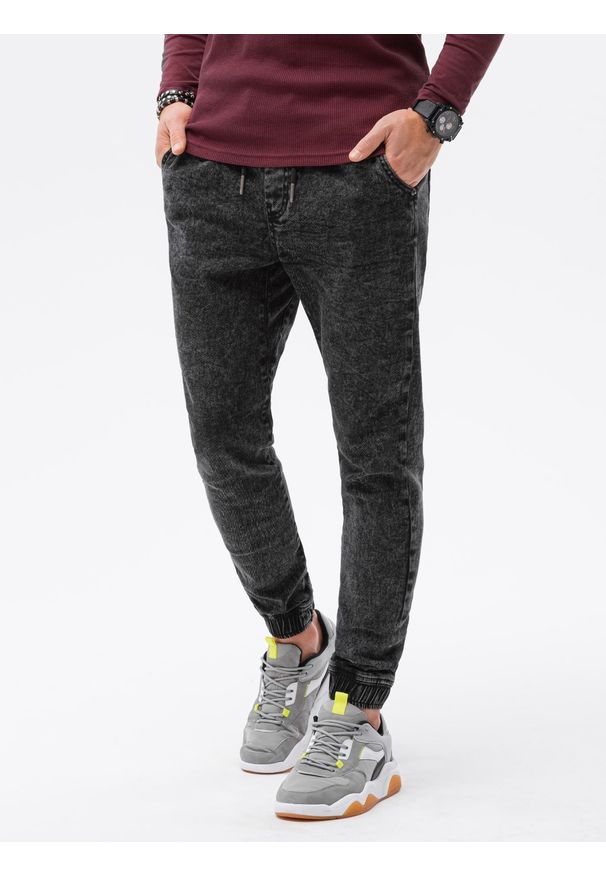Ombre Clothing - Spodnie męskie jeansowe joggery - czarne V2 P1027 - XXL. Kolor: czarny. Materiał: jeans. Styl: klasyczny