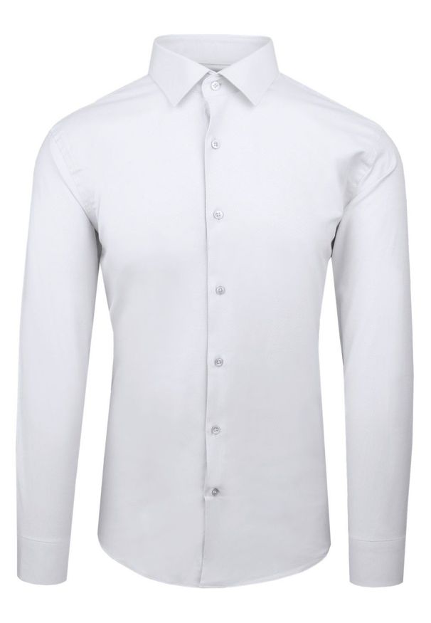 Wyszczuplona, Elegancka Koszula Męska - Victorio - Biała. Kolor: biały. Materiał: poliester, bawełna, elastan. Styl: elegancki
